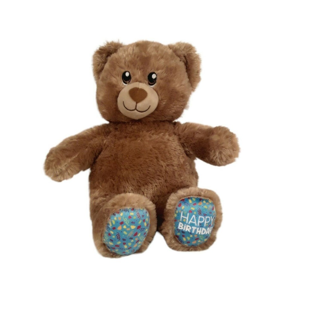 Build A Bear Happy Birthday Brown Teddy Plush Blue Confetti Stuffed Soft Toy